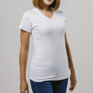 CAMISETAS POLYSPUN 100% POLIÉSTER BLANCO SUBLIMABLE Cuello V Dama XS